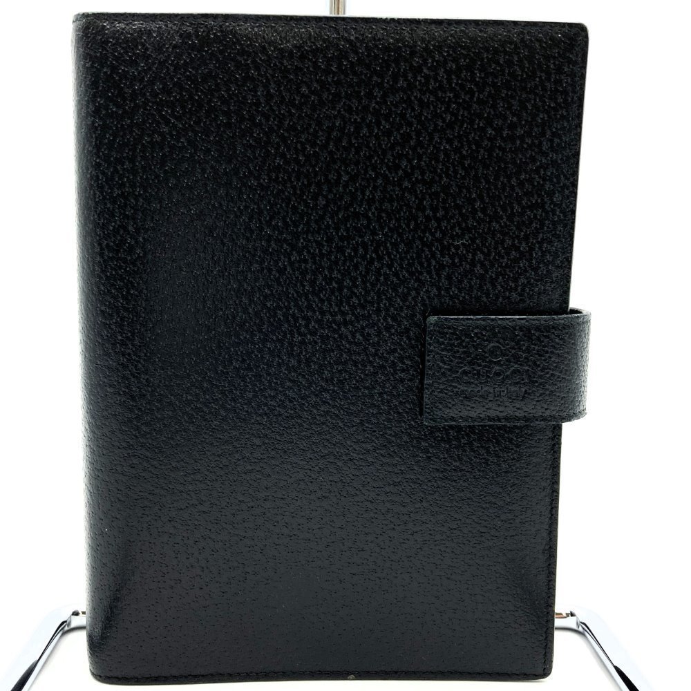 GUCCI Notebook Cover Book Rings Holes Black Leather